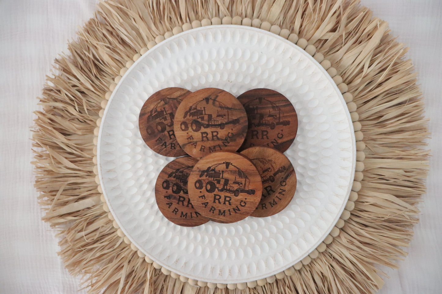 acacia wood coasters engraved with business logo