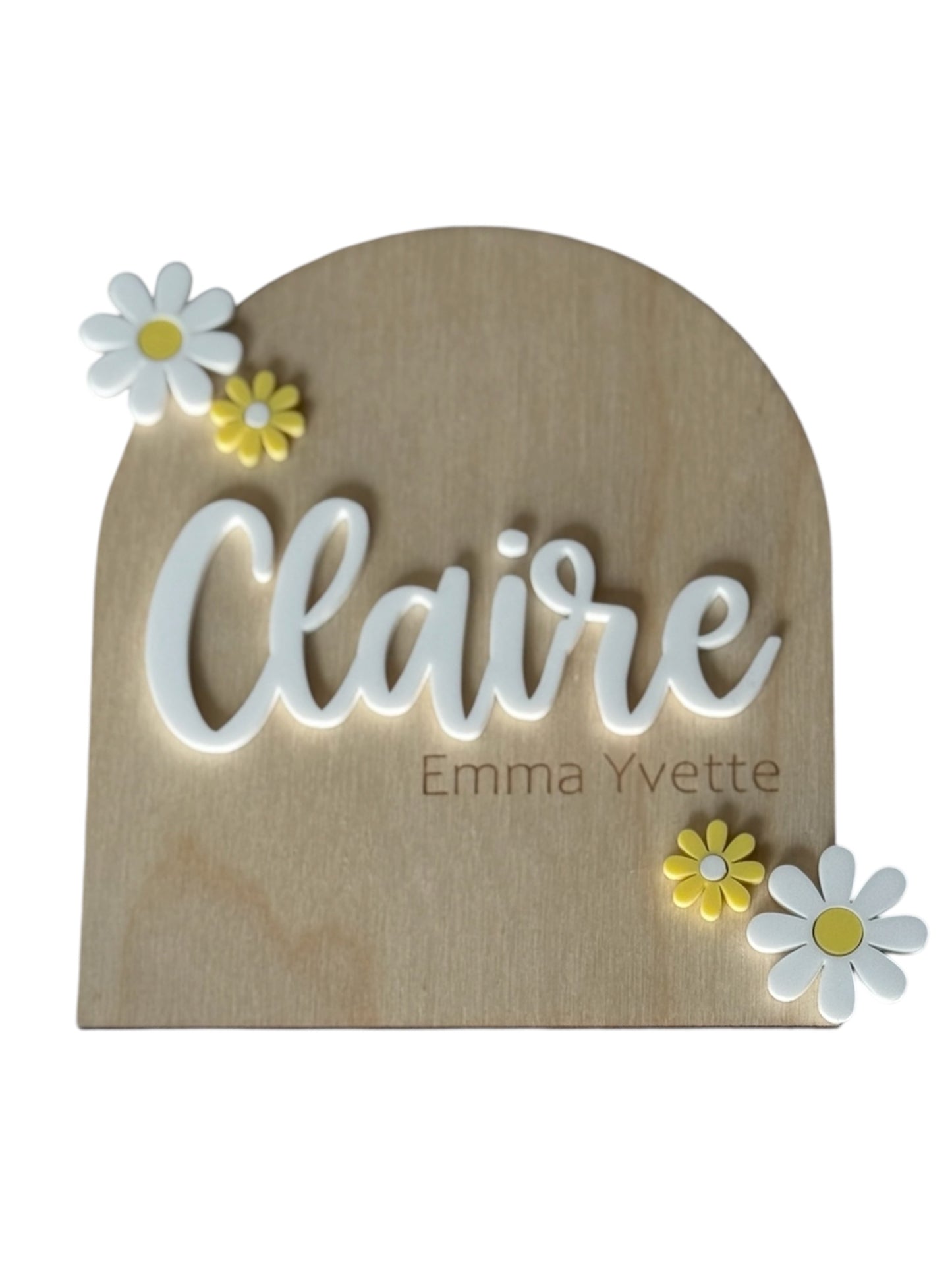 Wooden Birth Announcement name plaque with Daisies and flowers for birth announcements and Nursery Decor