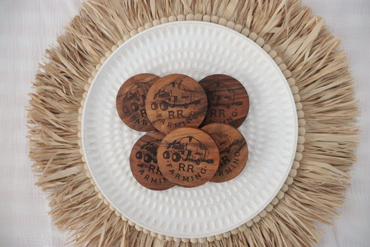 acacia wood coasters engraved with business logo